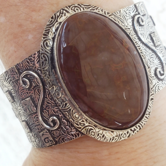 New Oversized Seam Agate 925 Silver Cuff Bracelet. - Picture 11 of 15